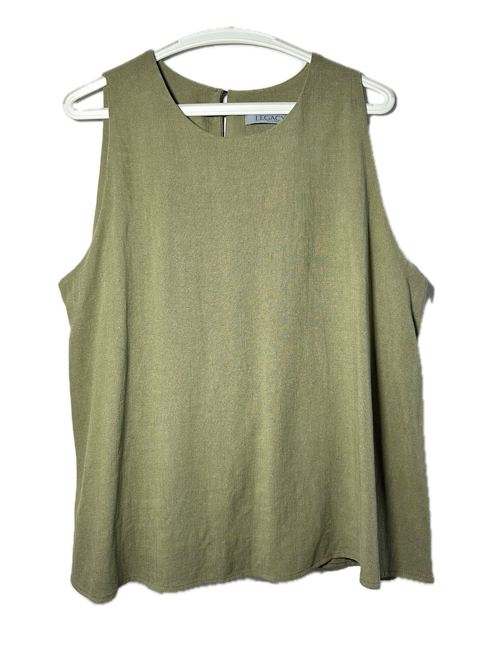 Legacy by Evelyn Wood Olive Green Linen Blend Sleeveless Blouse Tank Top Size L